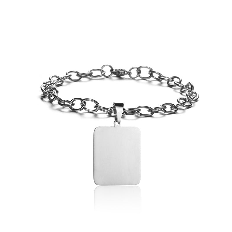 European and American creative couple titanium steel bracelet, peach heart circle brand engraved texture bracelet, DIY laser engraved square brand foot chain