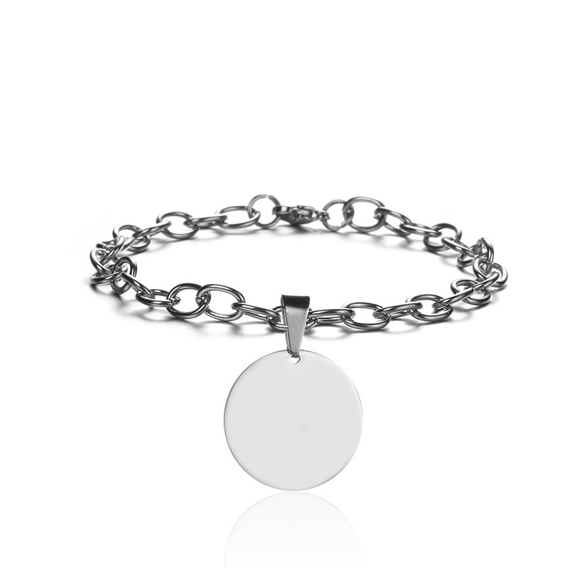 European and American creative couple titanium steel bracelet, peach heart circle brand engraved texture bracelet, DIY laser engraved square brand foot chain