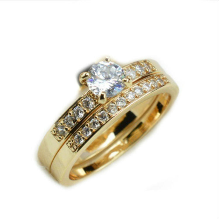 Hot selling gold plated couple diamond studded rings, European and American fashionable men's and women's popular ring sets, ring accessories