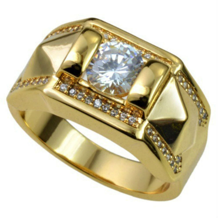 Hot selling gold plated couple diamond studded rings, European and American fashionable men's and women's popular ring sets, ring accessories