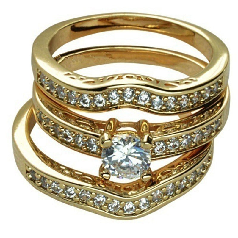 Hot selling gold plated couple diamond studded rings, European and American fashionable men's and women's popular ring sets, ring accessories