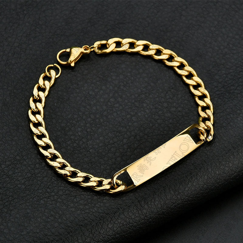 Stainless steel men's bracelet, exquisite curved bracelet, trendy accessory, can be engraved with words DIY