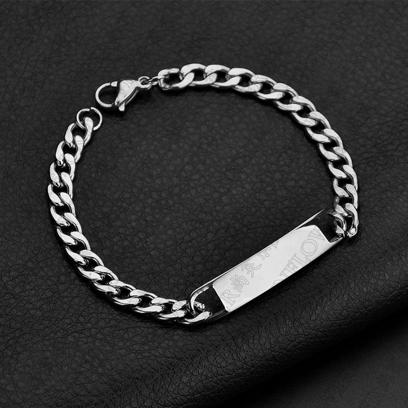 Stainless steel men's bracelet, exquisite curved bracelet, trendy accessory, can be engraved with words DIY