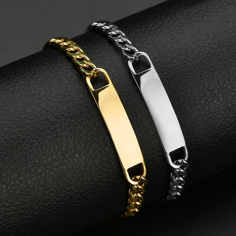 Stainless steel men's bracelet, exquisite curved bracelet, trendy accessory, can be engraved with words DIY