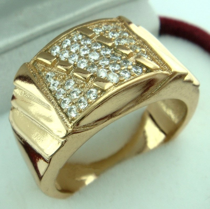 Hot selling gold plated couple diamond studded rings, European and American fashionable men's and women's popular ring sets, ring accessories