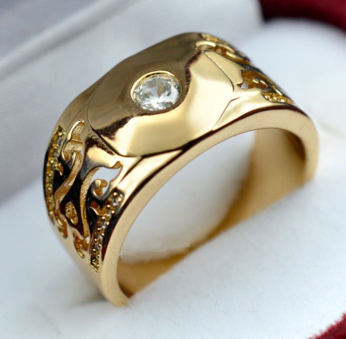 Hot selling gold plated couple diamond studded rings, European and American fashionable men's and women's popular ring sets, ring accessories