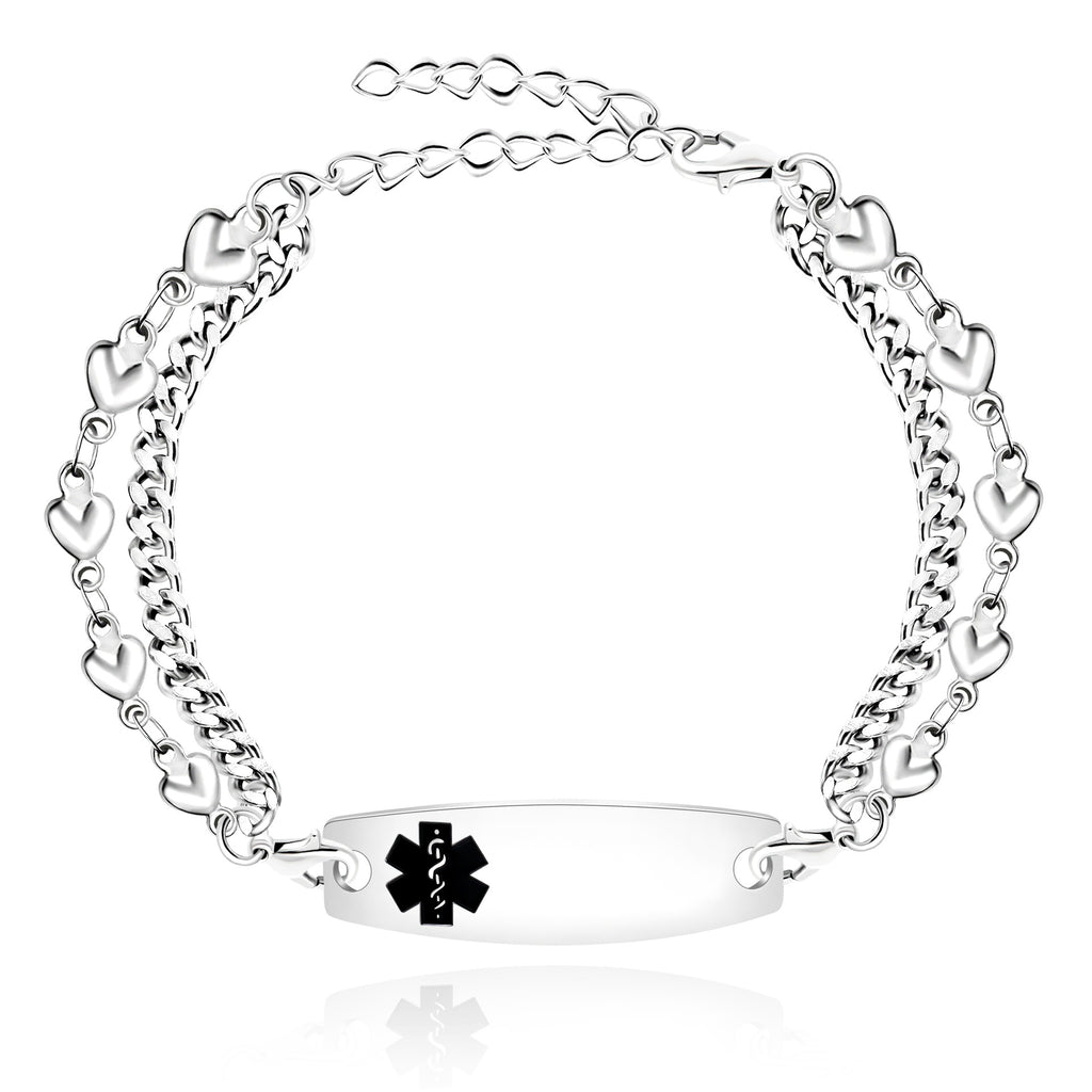 Cross border hot selling titanium steel bracelet, stainless steel curved plate, medical logo, engraved lettering, detachable double-layer bracelet
