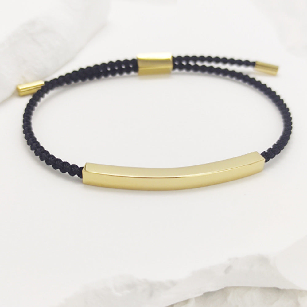 Design sense: titanium steel niche couple bracelet with adjustable braided rope, stainless steel bent tube bracelet, ins with engraved characters