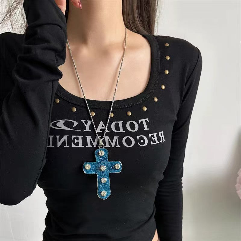 European and American cross heavy industry pearl necklace, dark gothic style multi-layer layered necklace, niche design accessory