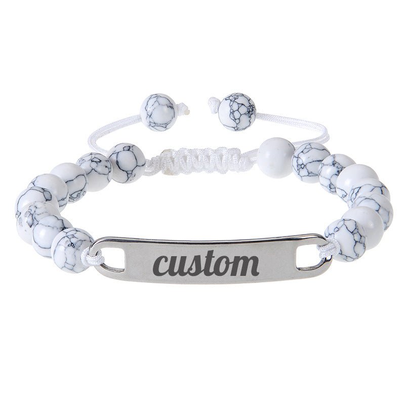 Cross border stainless steel curved plate engraved bracelet powder crystal frosted stone custom name bracelet DIY custom bracelet