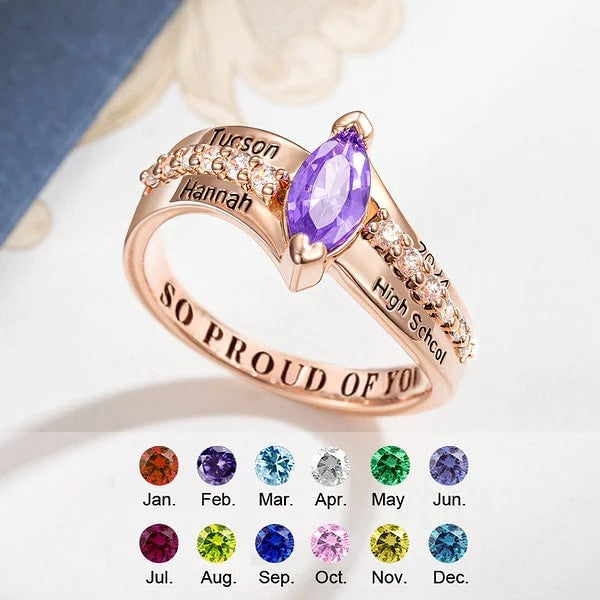 European and American fashion horse eye zircon graduation ring will be born in December, with personalized engraving of Shisheng Chenshi's name