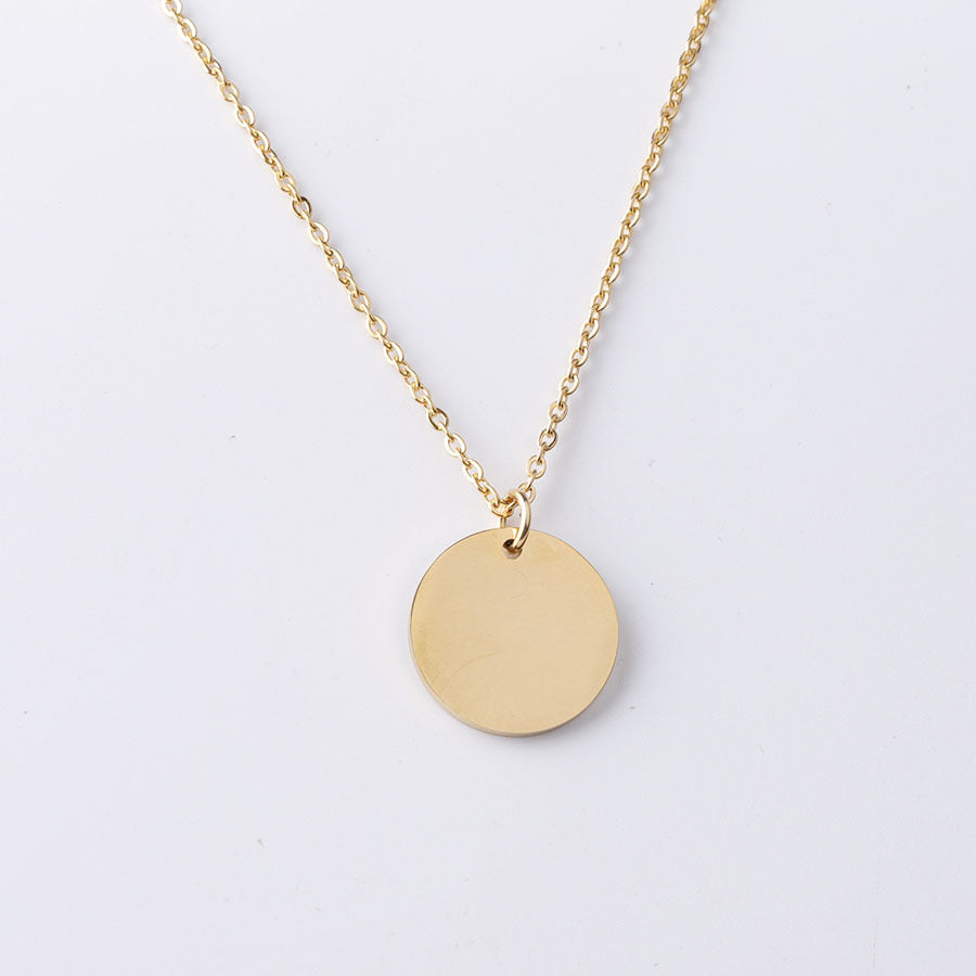 Cross border mirror stainless steel disc pendant necklace DIY engravable circular disc short necklace collarbone necklace