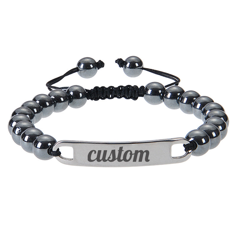 Cross border stainless steel curved plate engraved bracelet powder crystal frosted stone custom name bracelet DIY custom bracelet