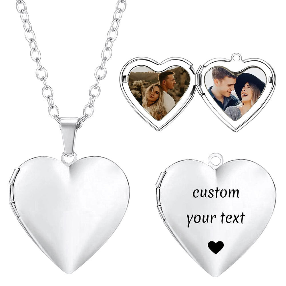 Stainless steel heart-shaped smooth pendant can open photo box, European and American cross-border fashion necklace, women's jewelry