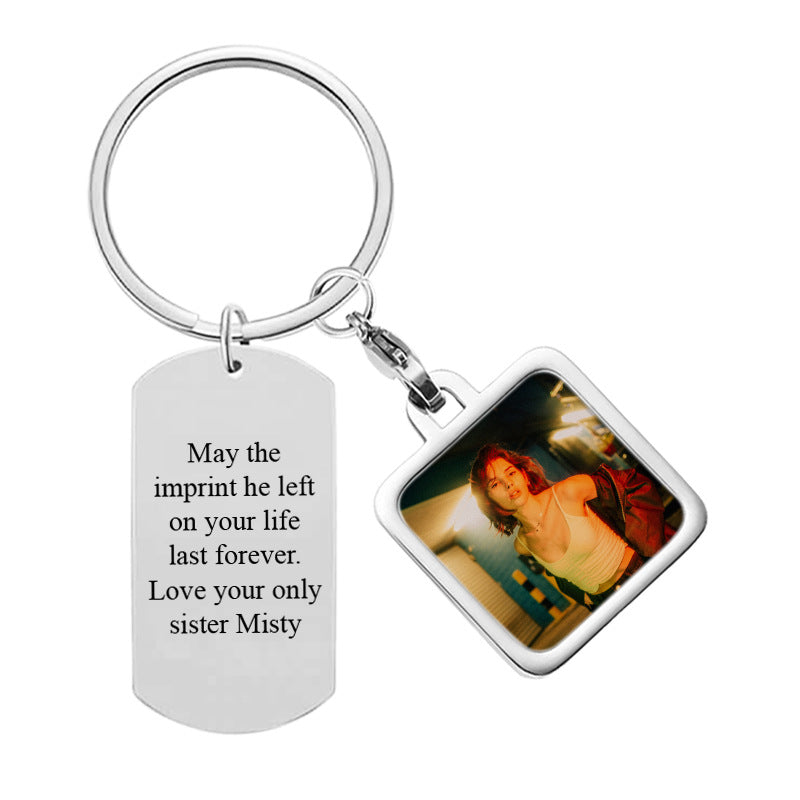 European and American cross-border DIY calendar military brand accessories personalized carving circular photo box keychain