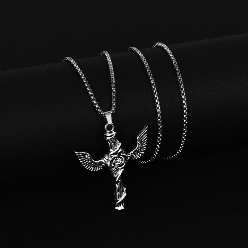 European and American jewelry, diamond necklace, cross pendant, simple retro versatile men's accessories, sweater chain