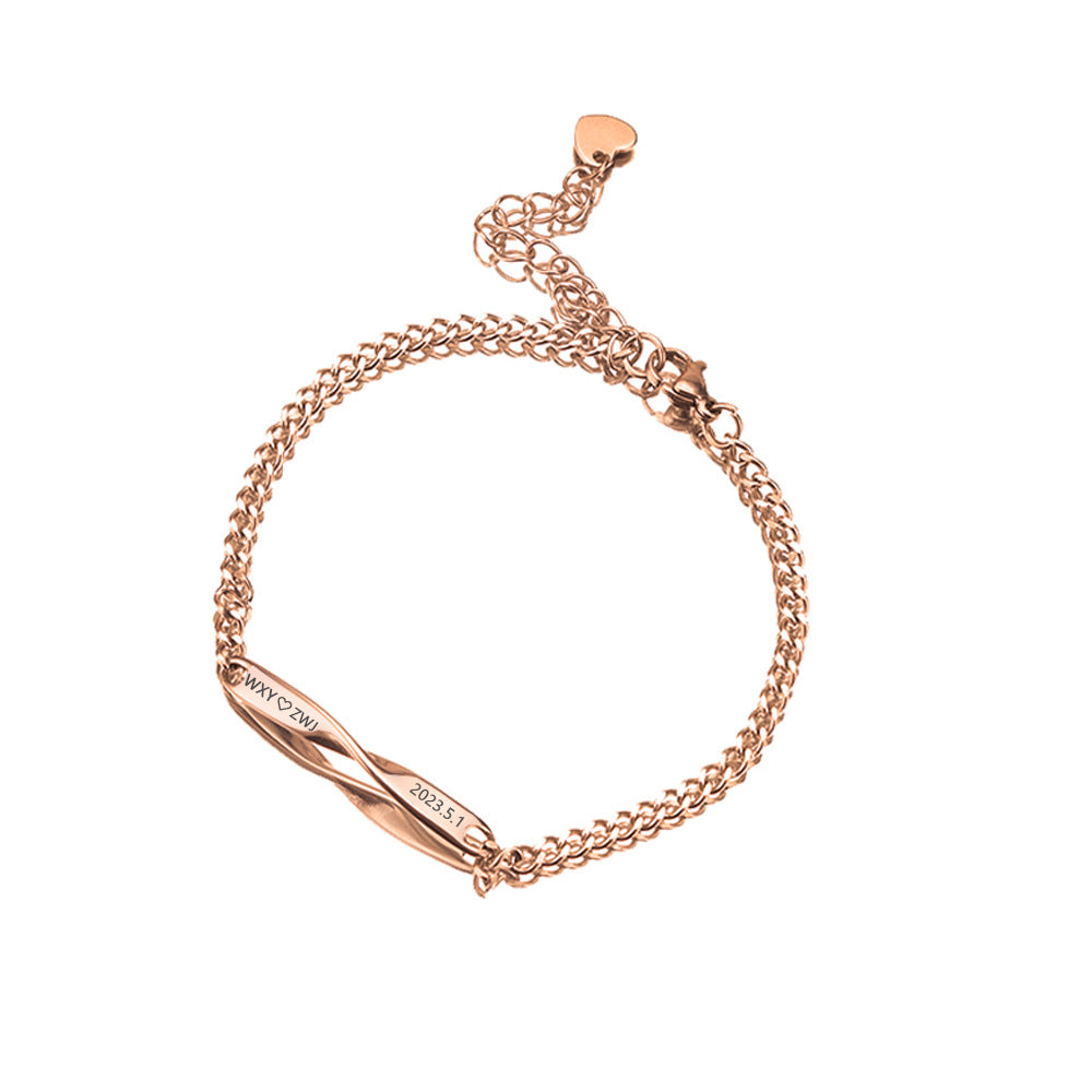 Cross border minimalist stainless steel M ö bius couple DIY engraved bracelet ins infinite symbol men and women commemorative gift