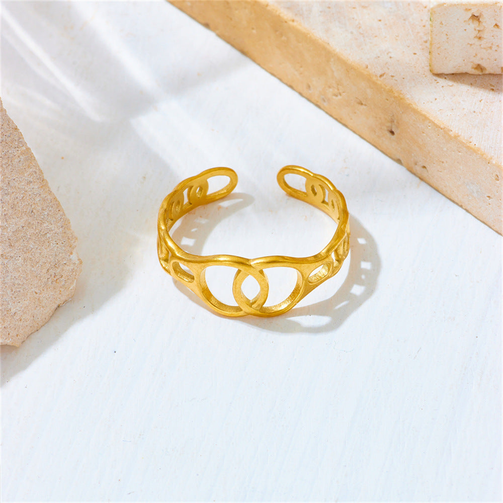 Fashionable and personalized titanium steel women's ring with niche design ins, light luxury stainless steel non fading ring