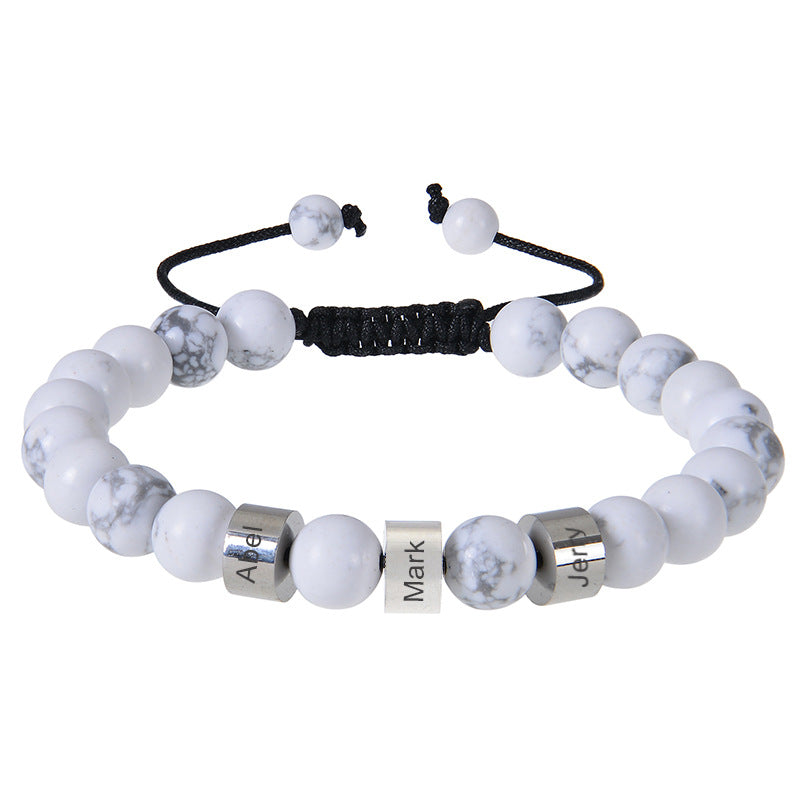 Stainless steel engraved bracelet 8mm natural tiger eye stone volcanic stone custom name bracelet men's Father's Day bracelet