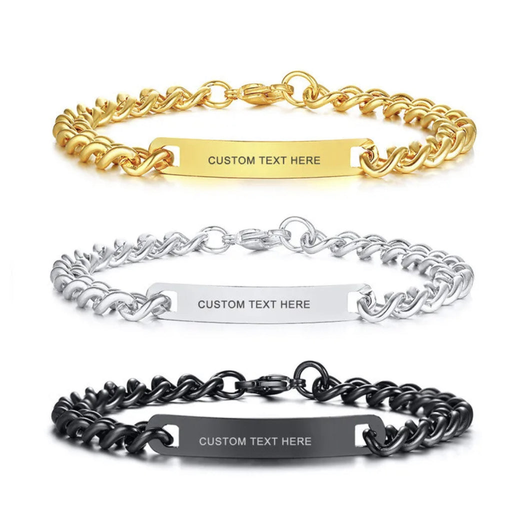 Cross border hot drawn stainless steel couple bracelet ins engraved curved brand bracelet personalized hip-hop DIY men's chain