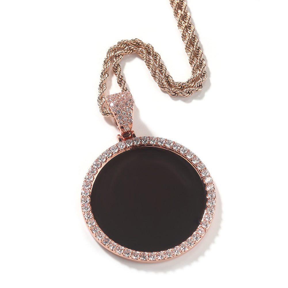 European and American Hip Hop Personalized Photo Pendant Copper Inlaid Zircon Solid DIY Creative Photo Necklace Cross border Jewelry