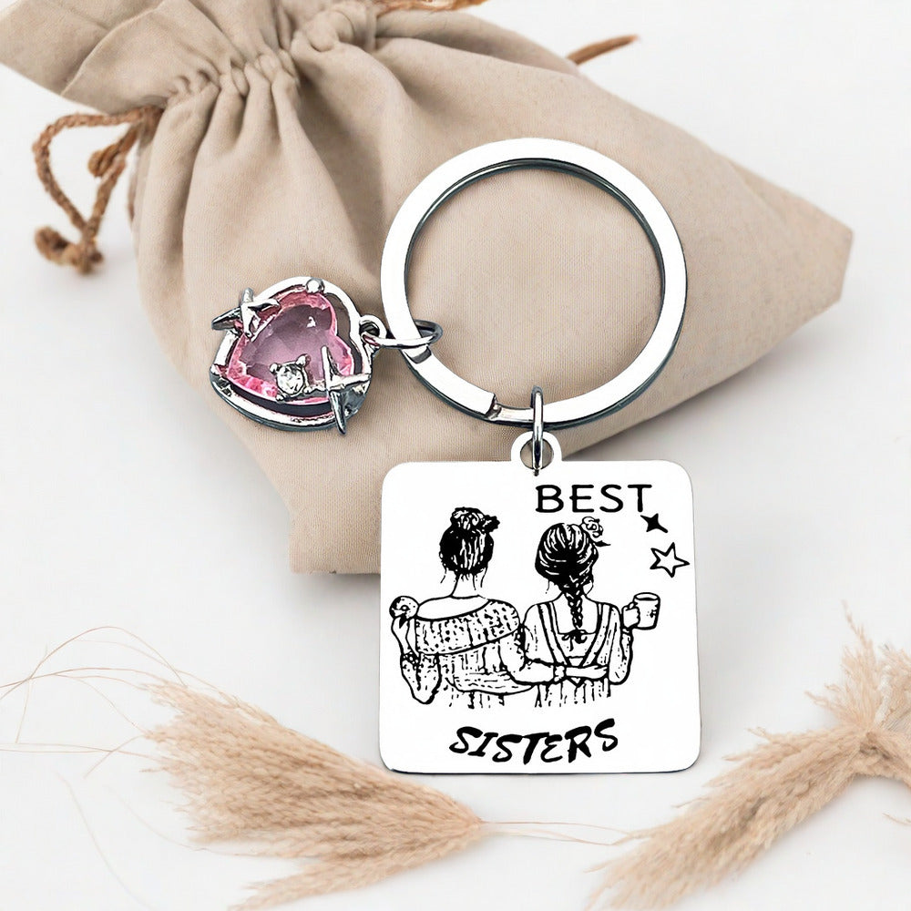 New sisters accessories pendant for good friends Cross border Euro American friendship gift Stainless steel key chain can be customized