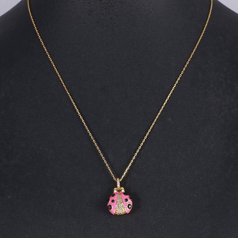 High version genuine gold electroplating+925 silver needle fashionable and compact enamel color glaze ladybug shaped inlaid zircon earrings