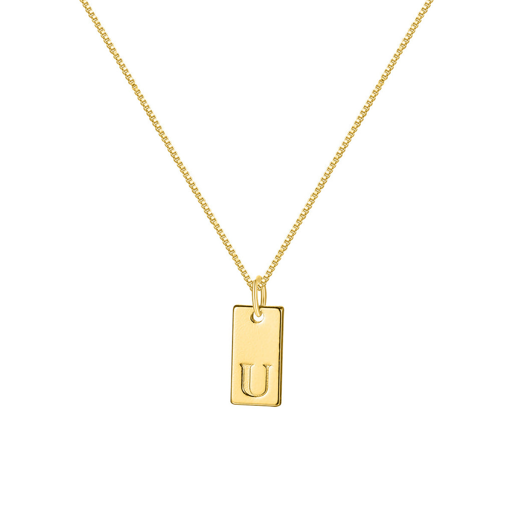 26 English letter necklace, European and American creative box chain, English letter square pendant, collarbone chain