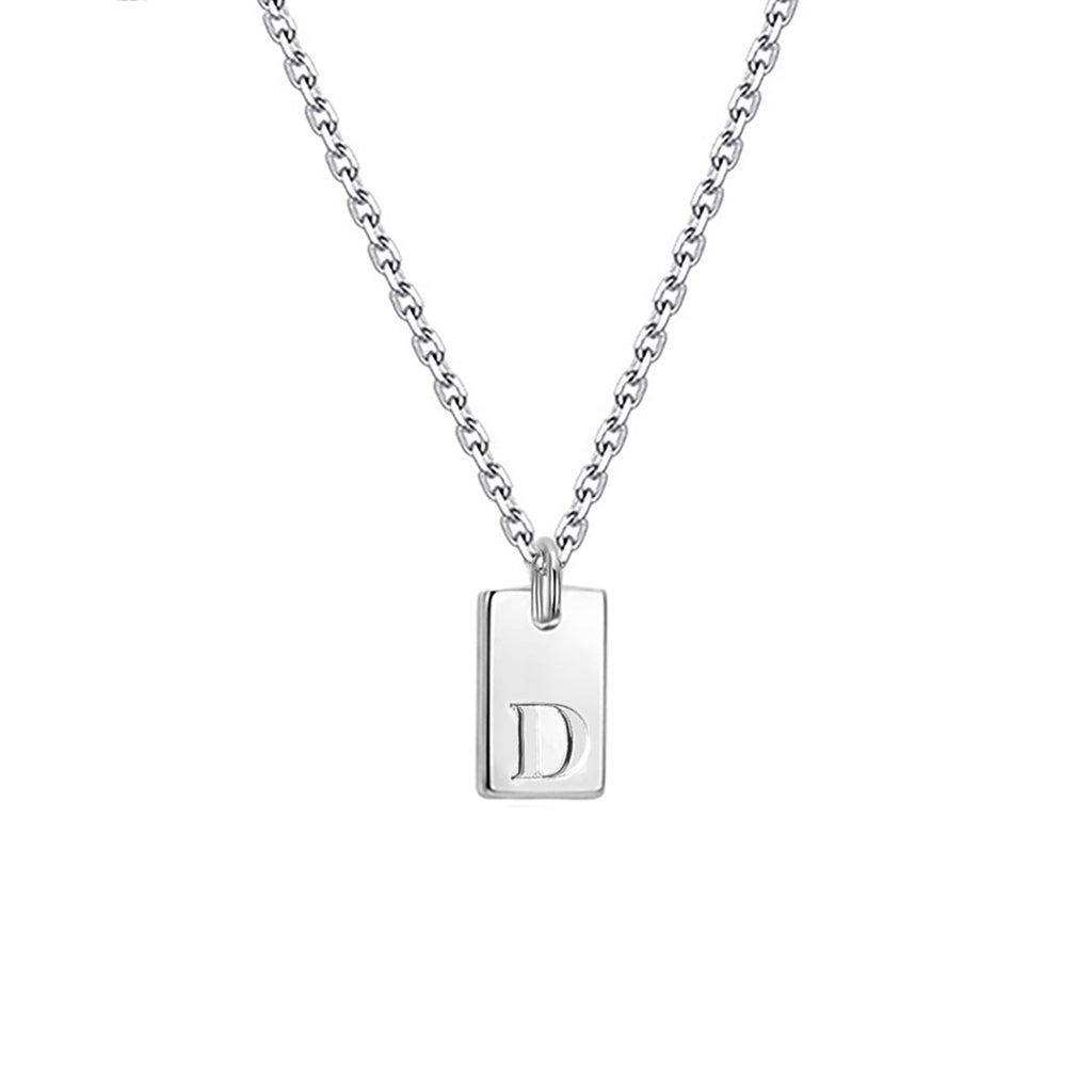 Geometric Metal Carving 26 English Letter Square Pendant Women's Necklace Copper Plated 14K Gold
