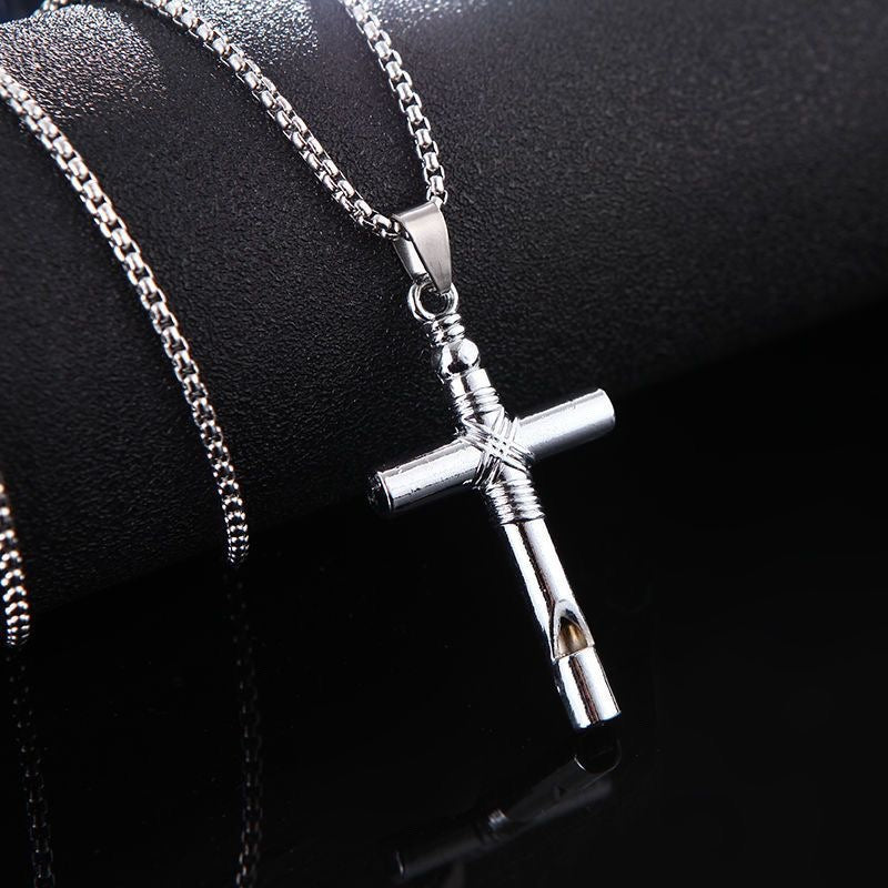 European and American jewelry, diamond necklace, cross pendant, simple retro versatile men's accessories, sweater chain