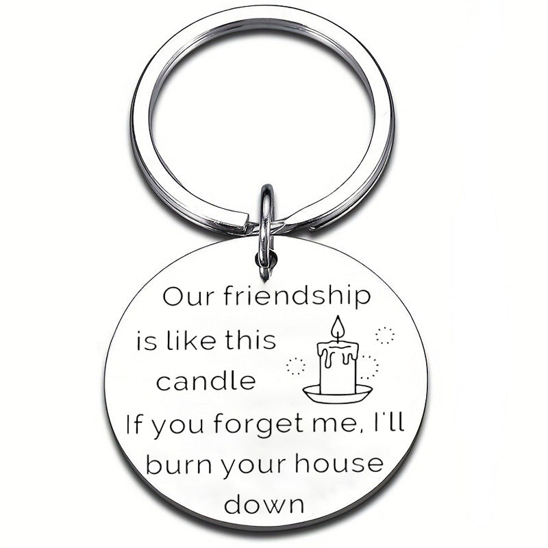 Cross border new gift for friends: stainless steel creative letter laser engraved keychain, customized holiday friendship gift