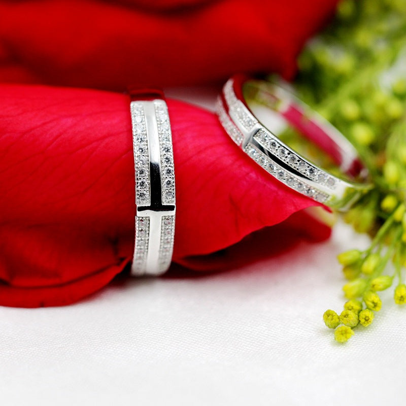 True Silver Pair Ring S925 Silver Plated Platinum Cross Ring with Open Mouth Couple's High End Silver Jewelry Engraving