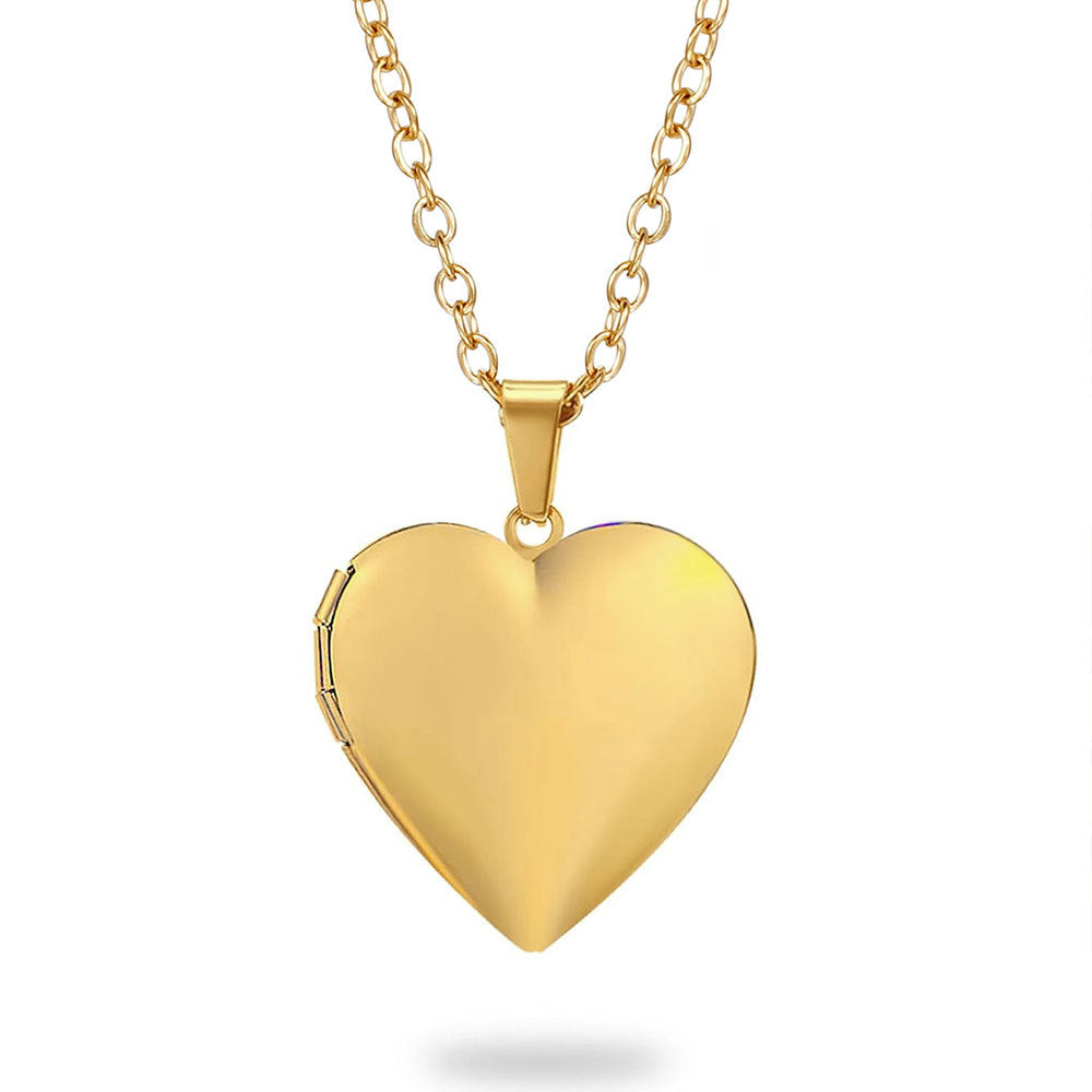 Stainless steel heart-shaped smooth pendant can open photo box, European and American cross-border fashion necklace, women's jewelry