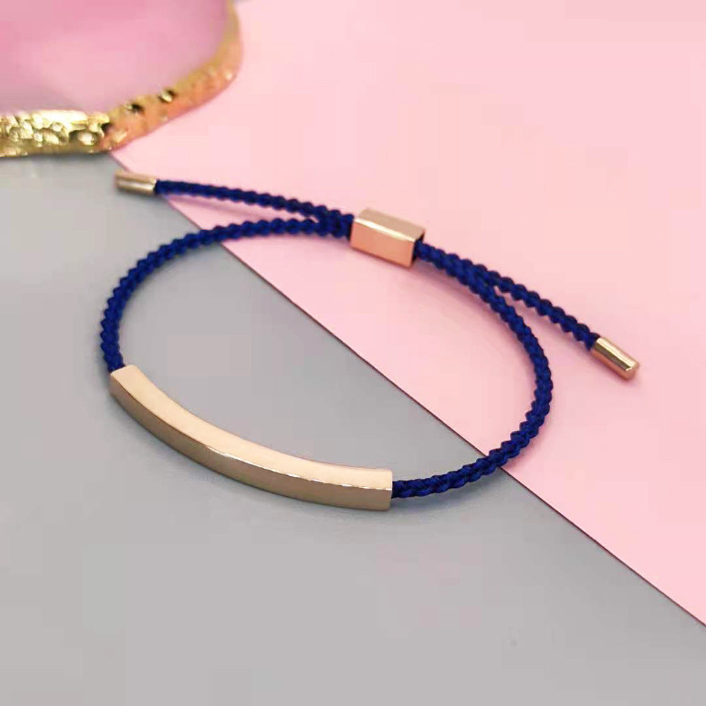 Design sense: titanium steel niche couple bracelet with adjustable braided rope, stainless steel bent tube bracelet, ins with engraved characters
