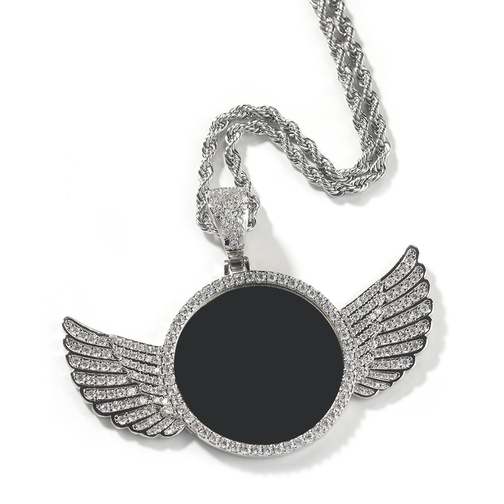 European and American Hip Hop Personalized Photo Pendant Copper Inlaid Zircon Solid DIY Creative Photo Necklace Cross border Jewelry
