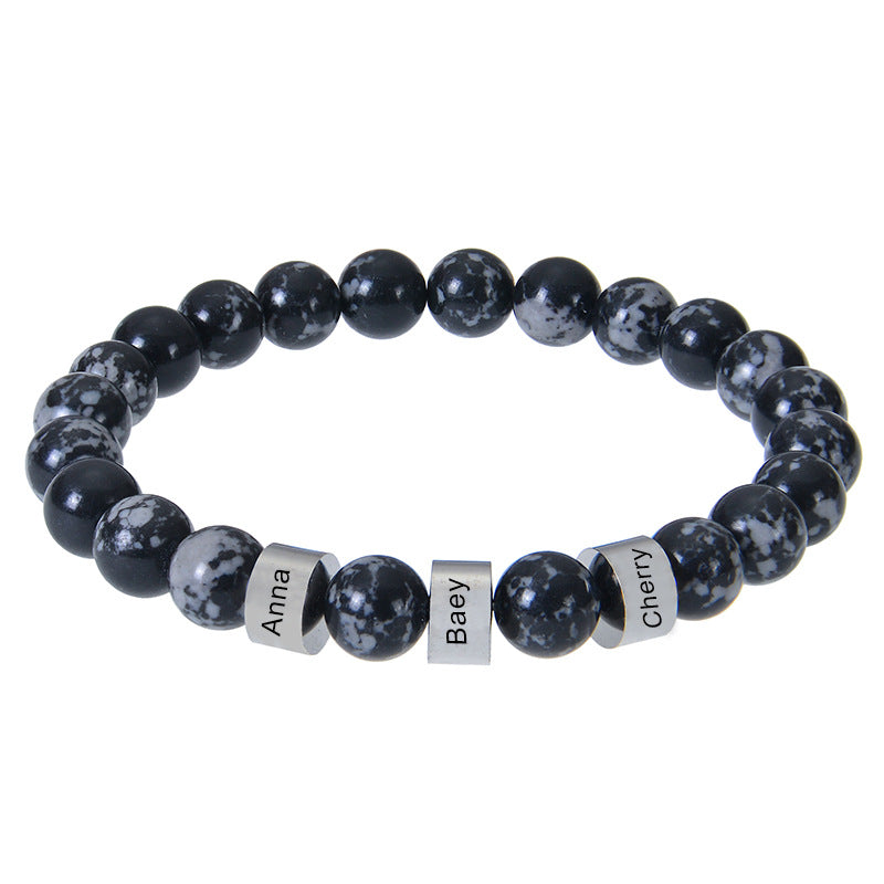 Stainless steel engraved bracelet 8mm natural tiger eye stone volcanic stone custom name bracelet men's Father's Day bracelet