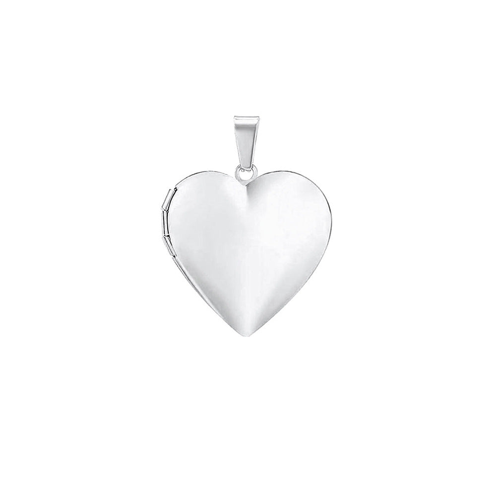 Stainless steel heart-shaped smooth pendant can open photo box, European and American cross-border fashion necklace, women's jewelry