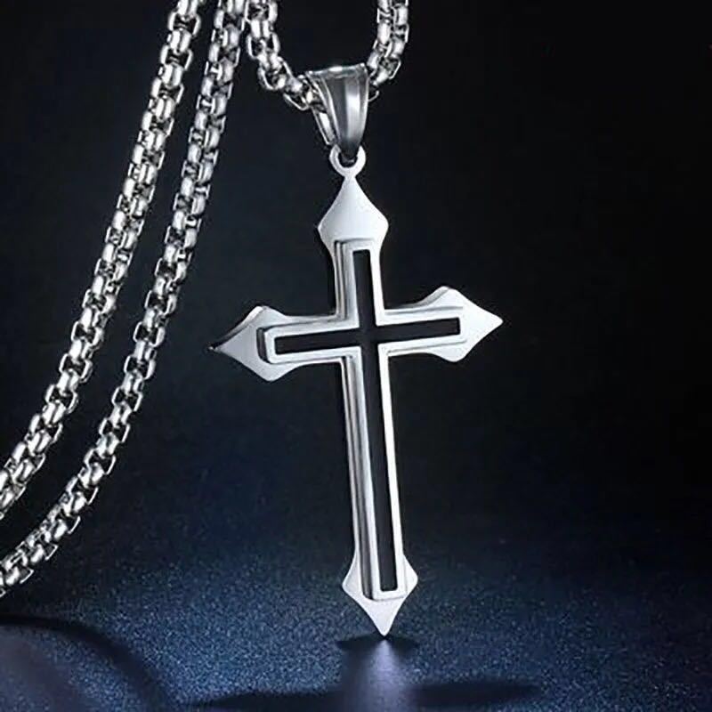 European and American jewelry, diamond necklace, cross pendant, simple retro versatile men's accessories, sweater chain