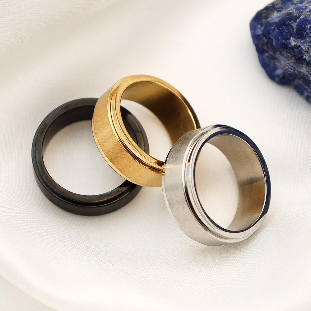 Plain engraved titanium steel brushed rotating ring with no fading, niche design, neutral style couple's ring, trendy ring