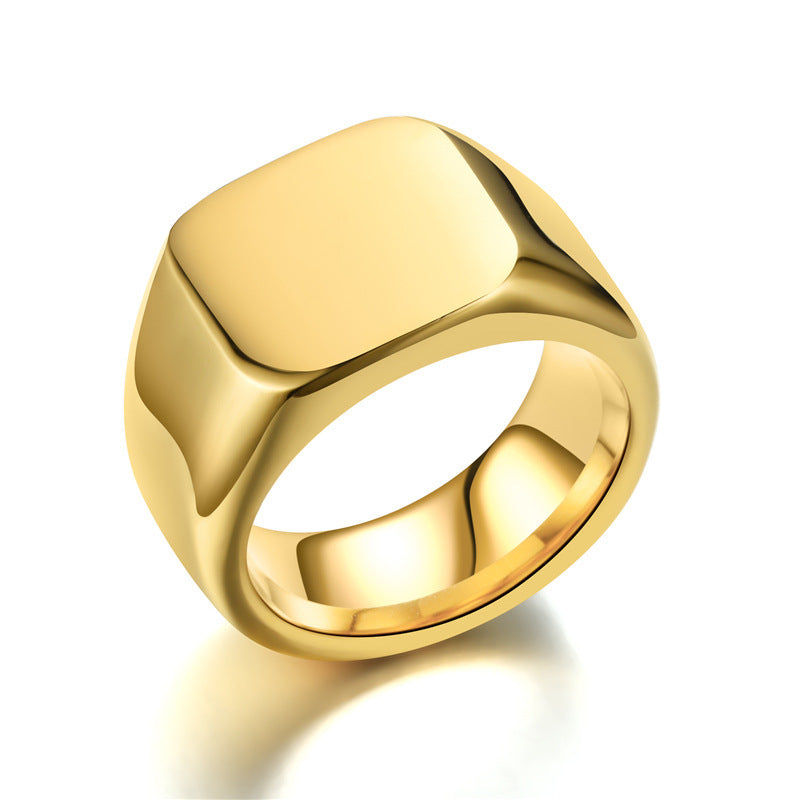 Cross border popular product from Europe and America, solid cast titanium steel ring, men's unisex seal badge, geometric ring with logo engraving capability