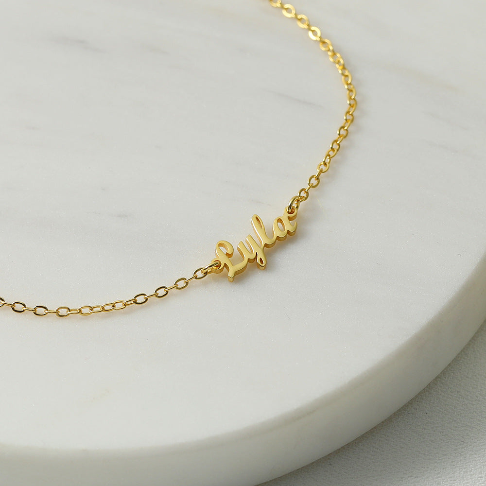 Ins Style Square Personalized Engraving s925 Silver Customized English Letter Name Foot Chain Foot Accessories Female