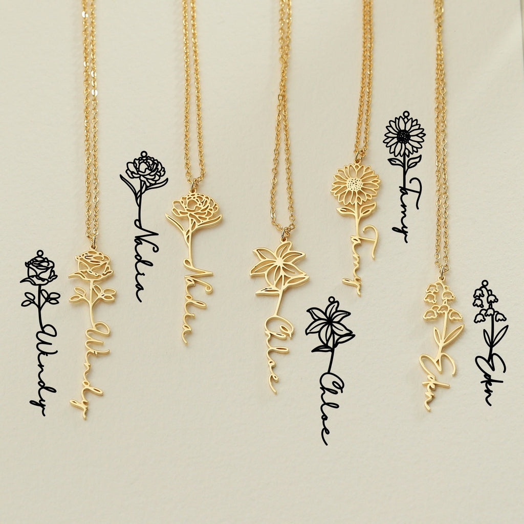 Personalized Birthday Name Necklace Stainless Steel Customized Gift Birthday Flower Letter Pendant Jewelry Cross border Hot Sale
