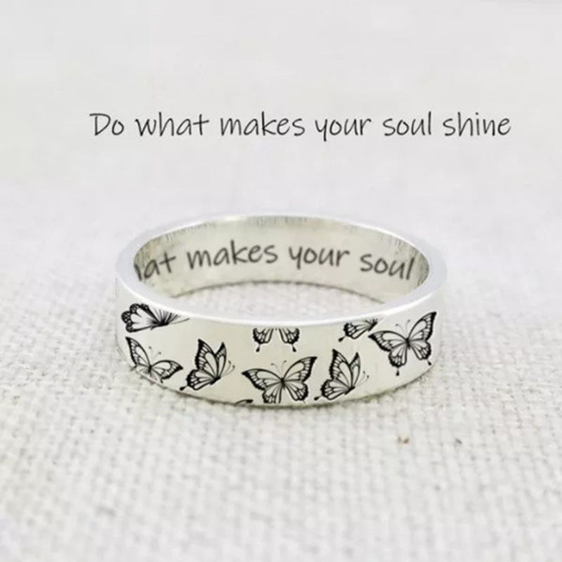 Hot selling new Do What Makes Your Soul Shine retro carved butterfly ring