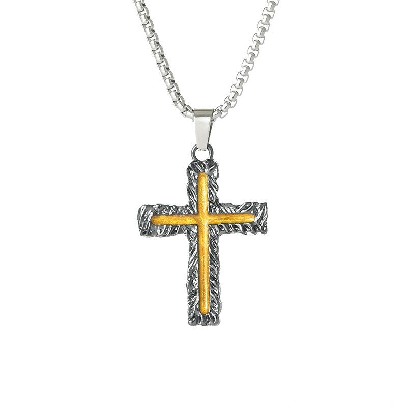 European and American jewelry, diamond necklace, cross pendant, simple retro versatile men's accessories, sweater chain