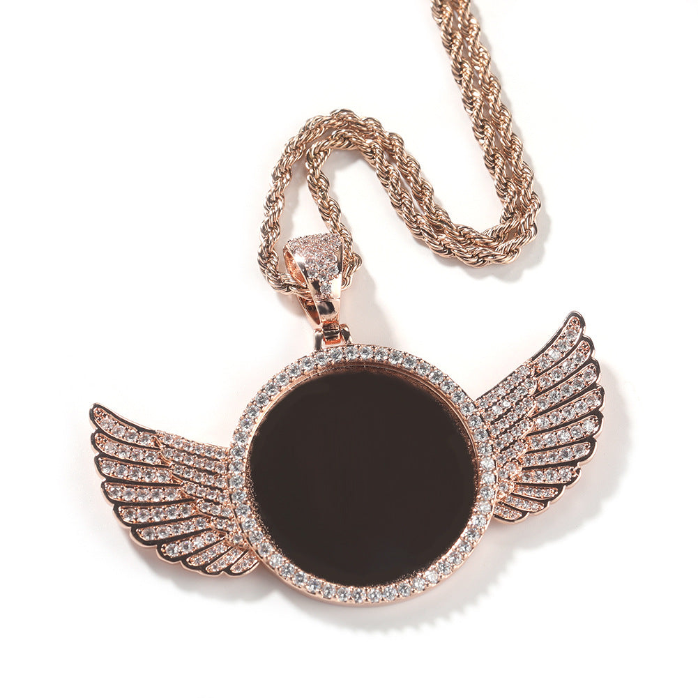 European and American Hip Hop Personalized Photo Pendant Copper Inlaid Zircon Solid DIY Creative Photo Necklace Cross border Jewelry