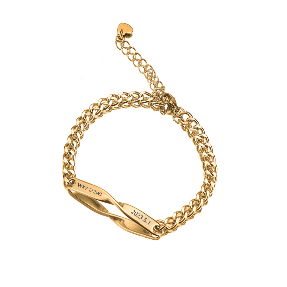 Cross border minimalist stainless steel M ö bius couple DIY engraved bracelet ins infinite symbol men and women commemorative gift