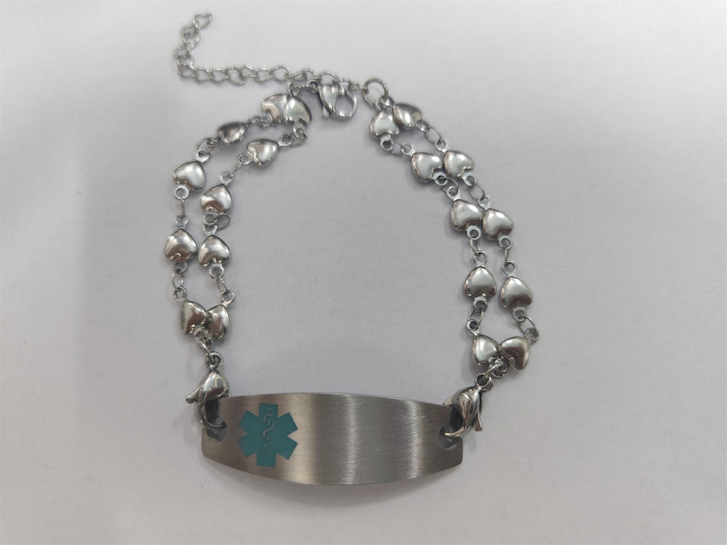 Cross border hot selling titanium steel bracelet, stainless steel curved plate, medical logo, engraved lettering, detachable double-layer bracelet