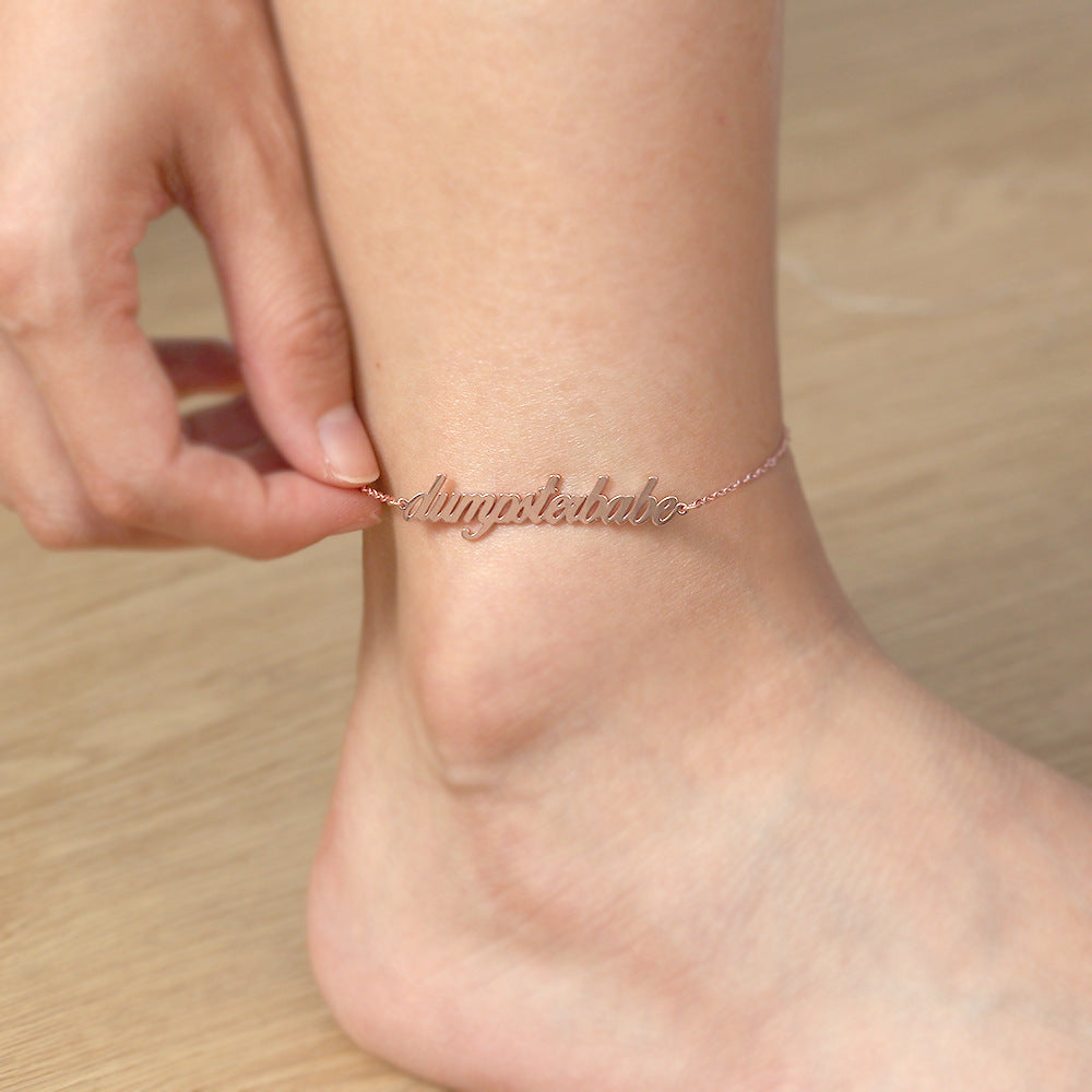 Ins Style Square Personalized Engraving s925 Silver Customized English Letter Name Foot Chain Foot Accessories Female