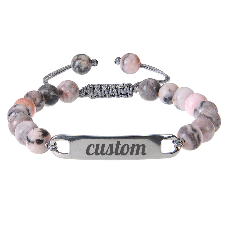 Cross border stainless steel curved plate engraved bracelet powder crystal frosted stone custom name bracelet DIY custom bracelet