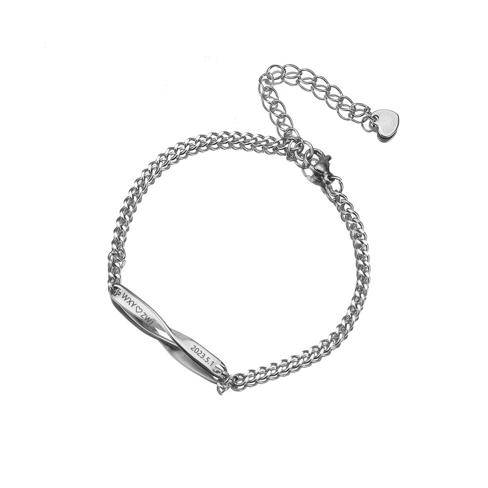 Cross border minimalist stainless steel M ö bius couple DIY engraved bracelet ins infinite symbol men and women commemorative gift